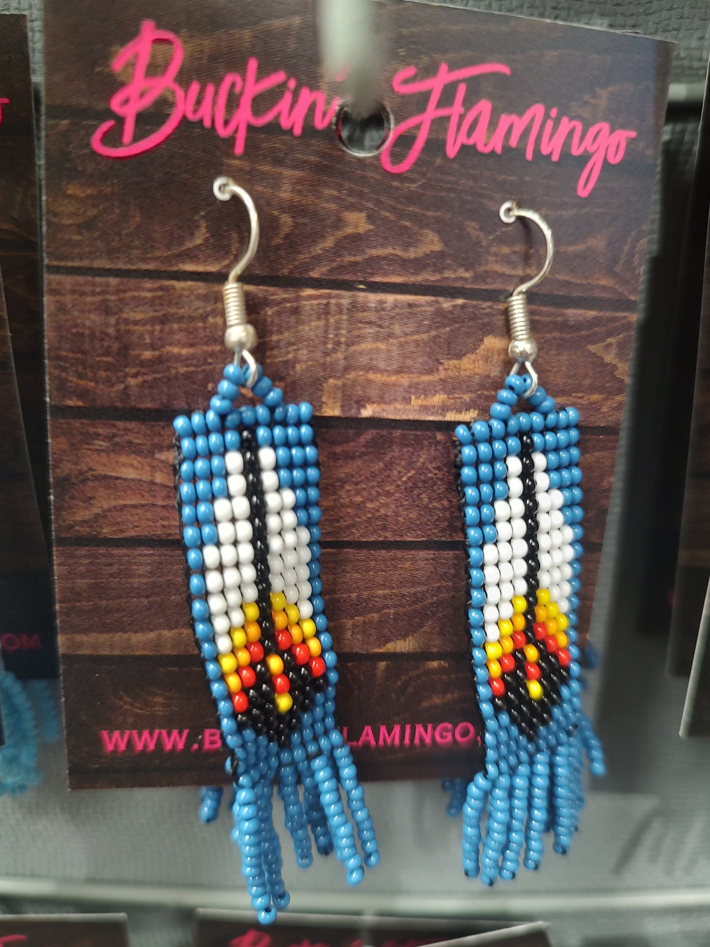 Beaded Feather Dangle Earrings