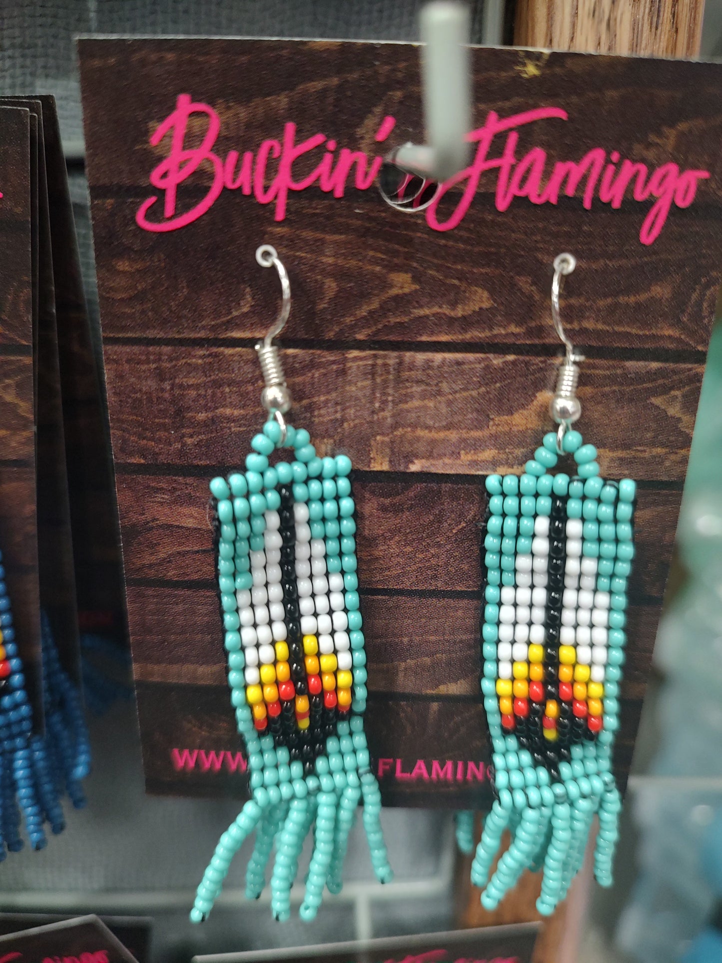 Beaded Feather Dangle Earrings