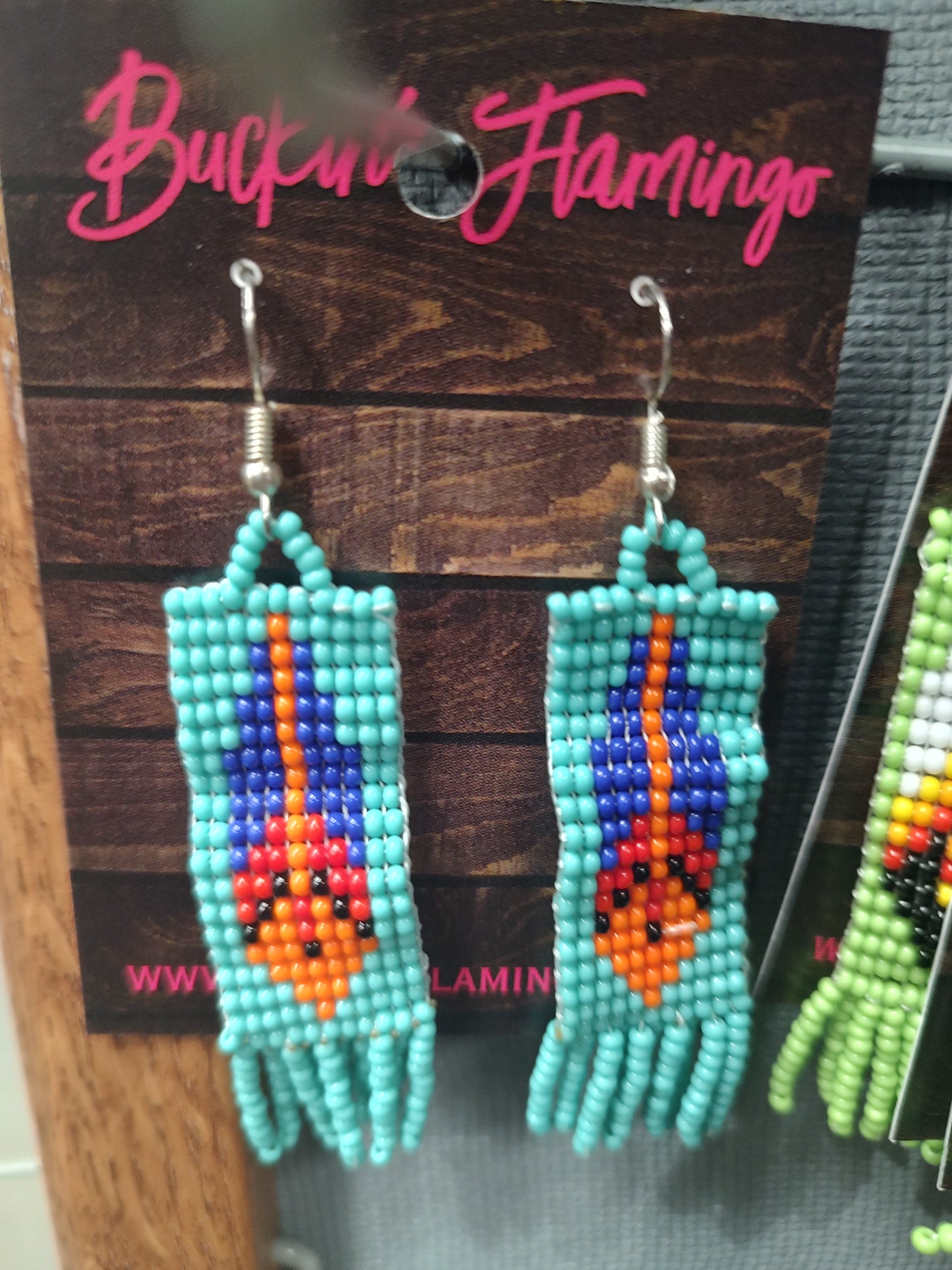 Beaded Feather Dangle Earrings
