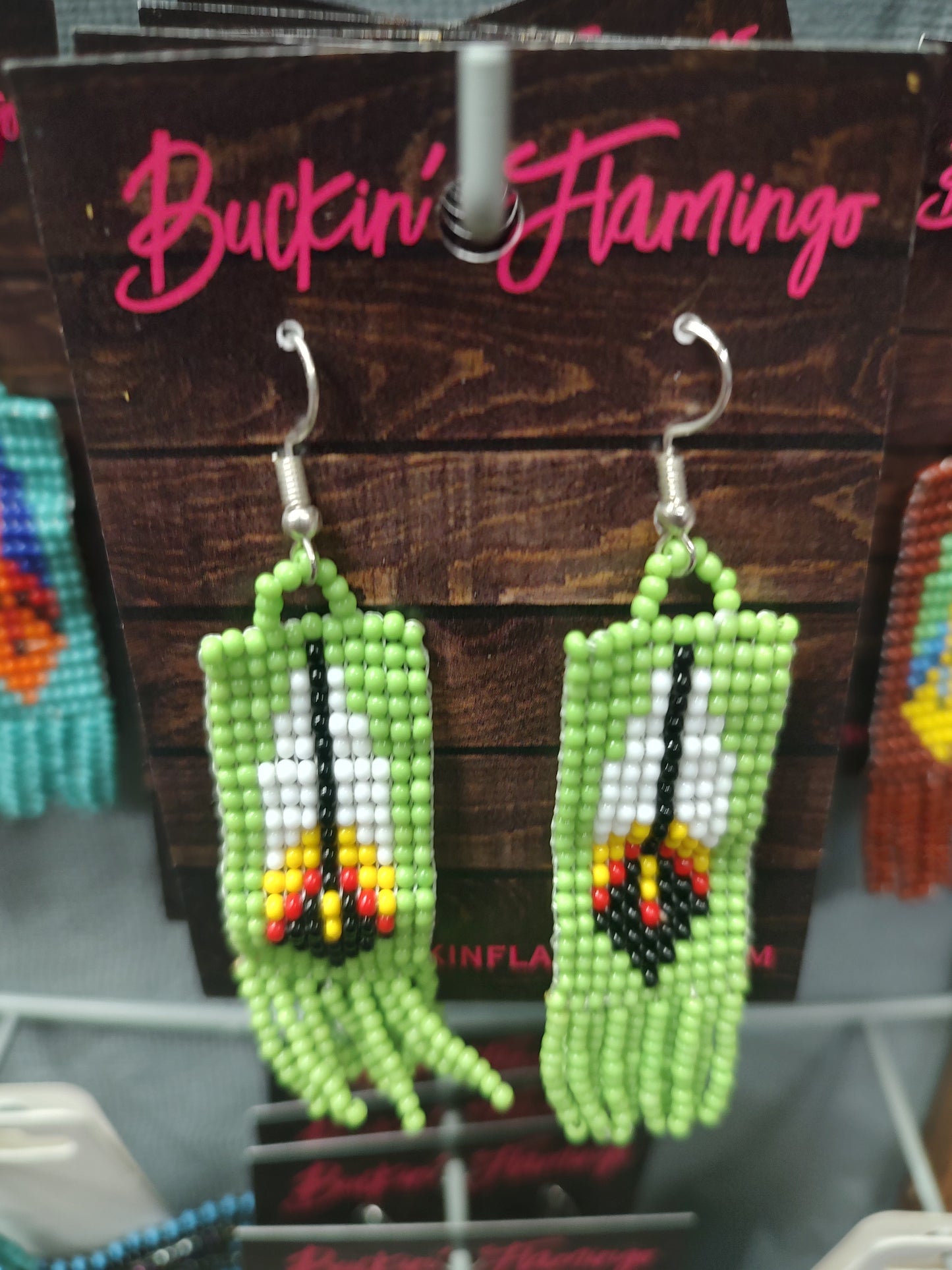 Beaded Feather Dangle Earrings