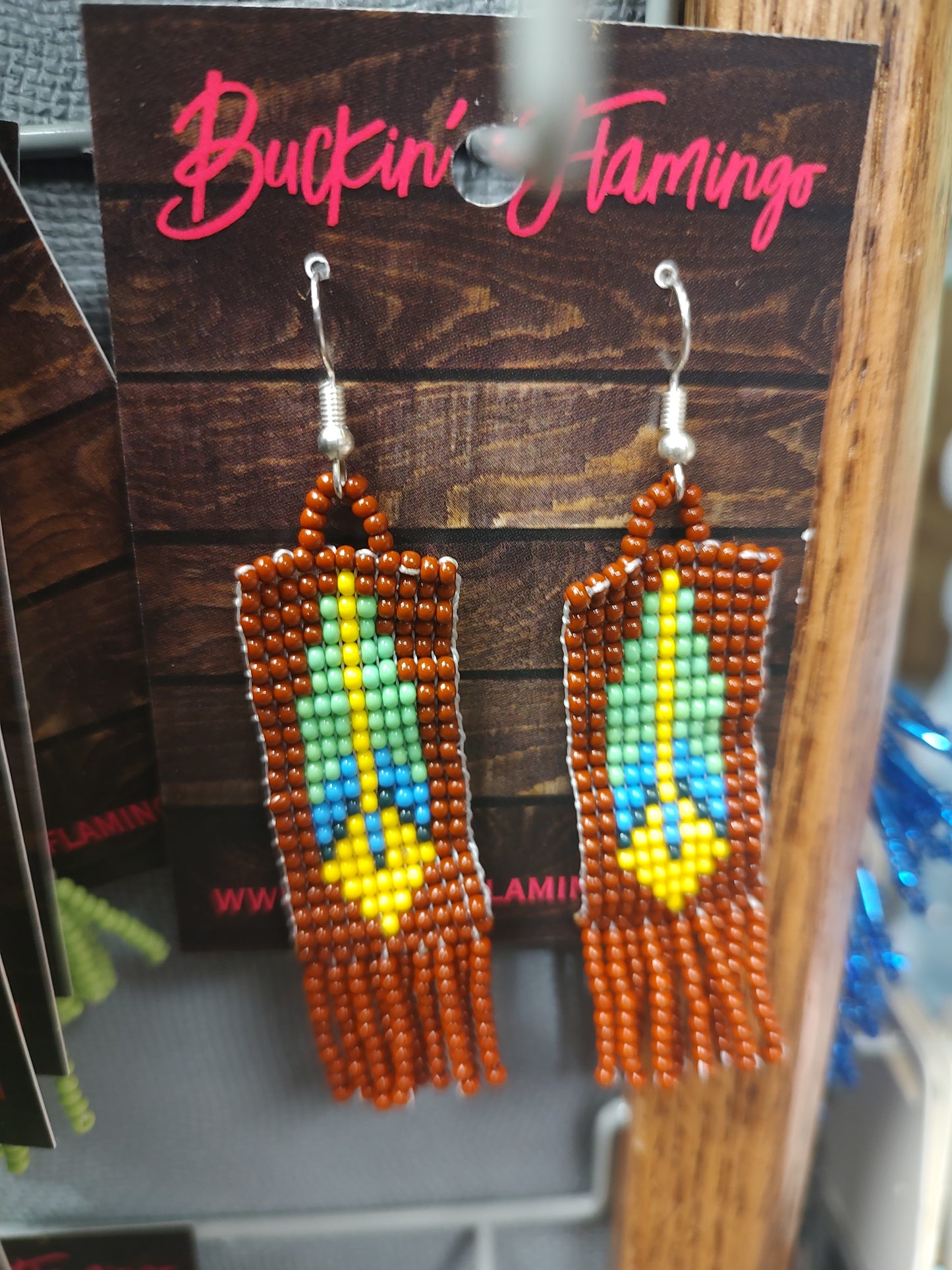 Beaded Feather Dangle Earrings