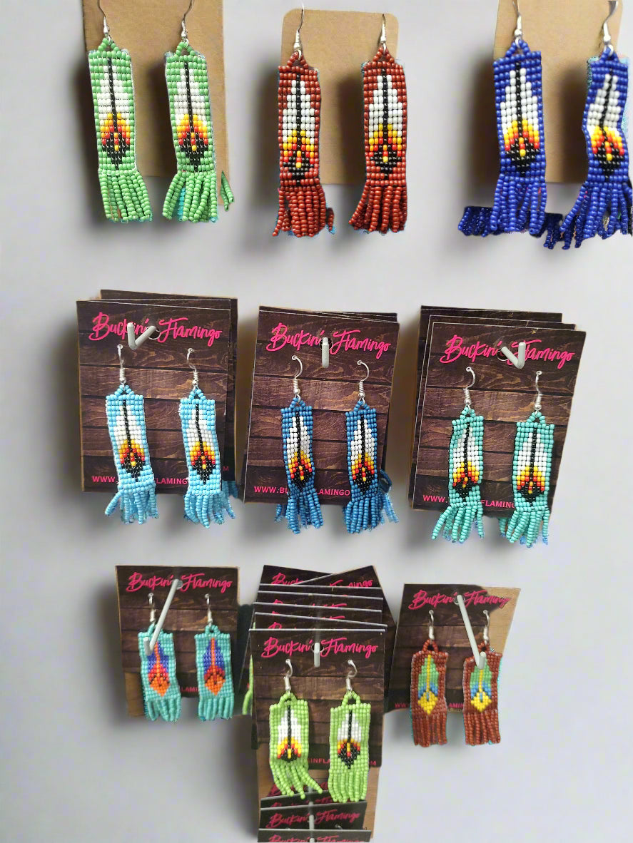 Beaded Feather Dangle Earrings