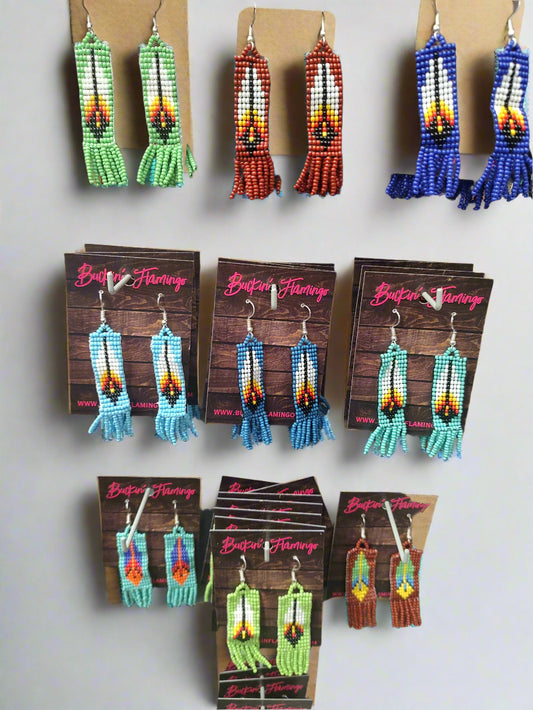 Beaded Feather Dangle Earrings