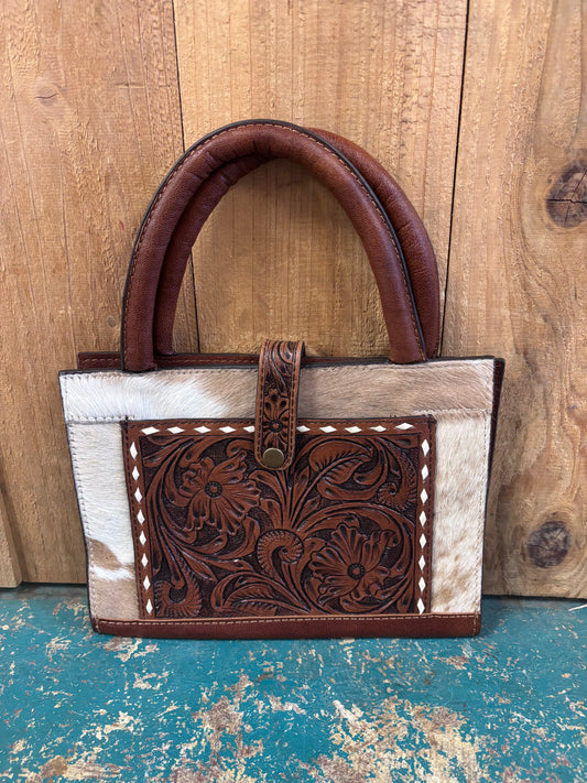 Brown And White Cowhide Tooled Portable Bible Cover