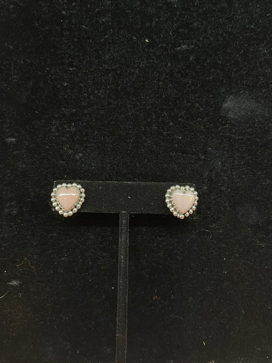 Pink Opal Heart Post Earrings