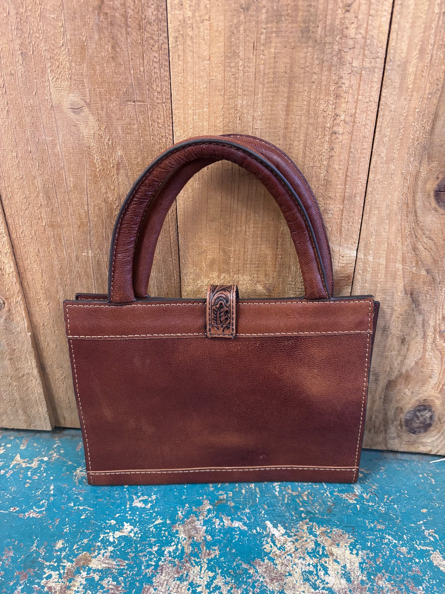 Brown And White Cowhide Tooled Portable Bible Cover