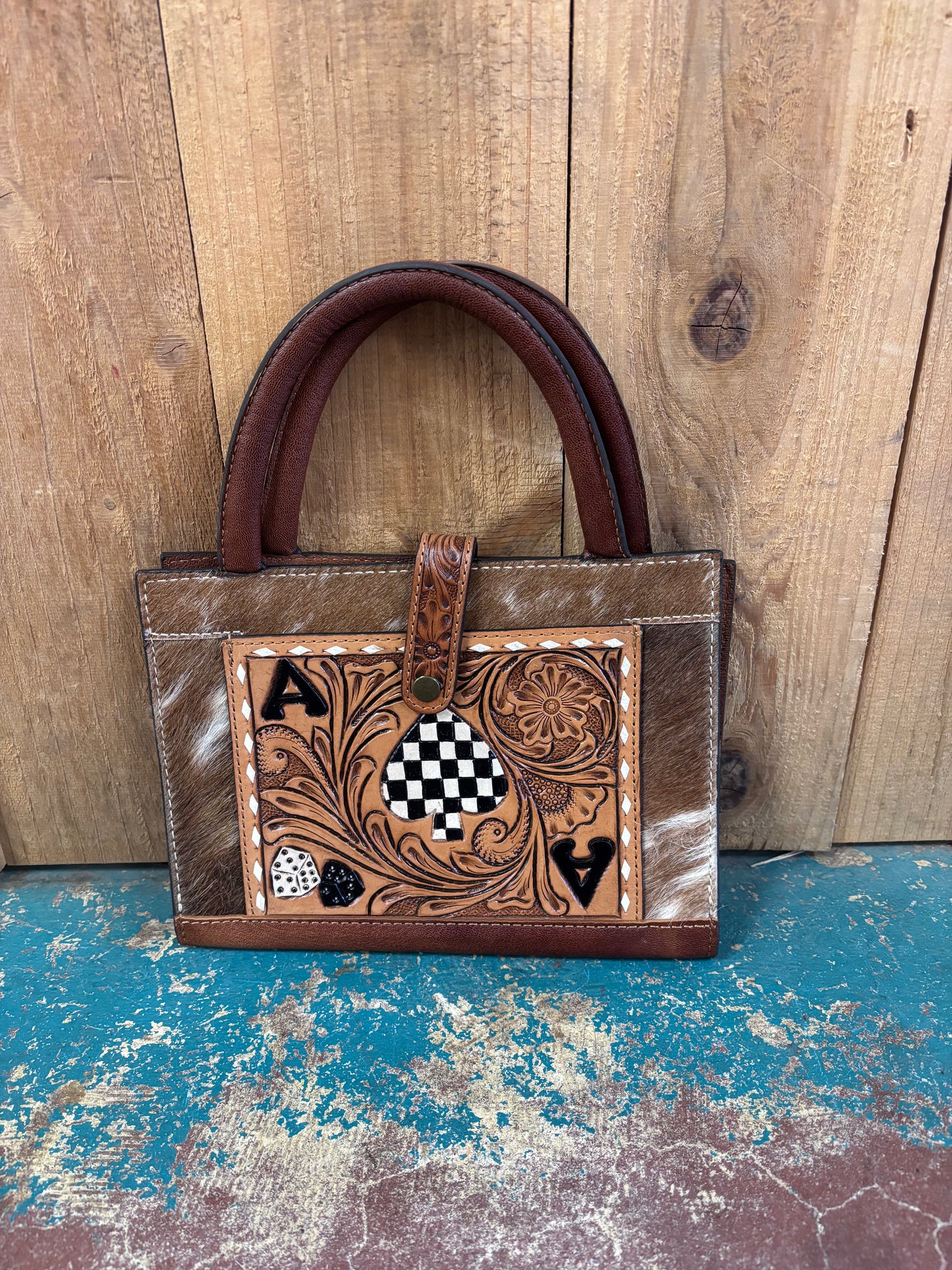 Brown Cowhide Ace Tooled Portable Bible Cover