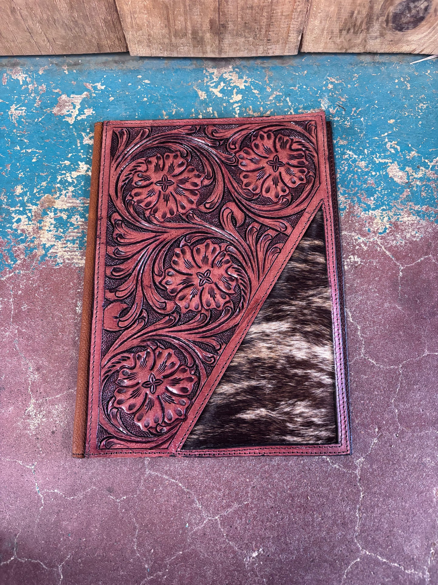 Black And Tan Cowhide Burnt Red Tooled Bible Cover