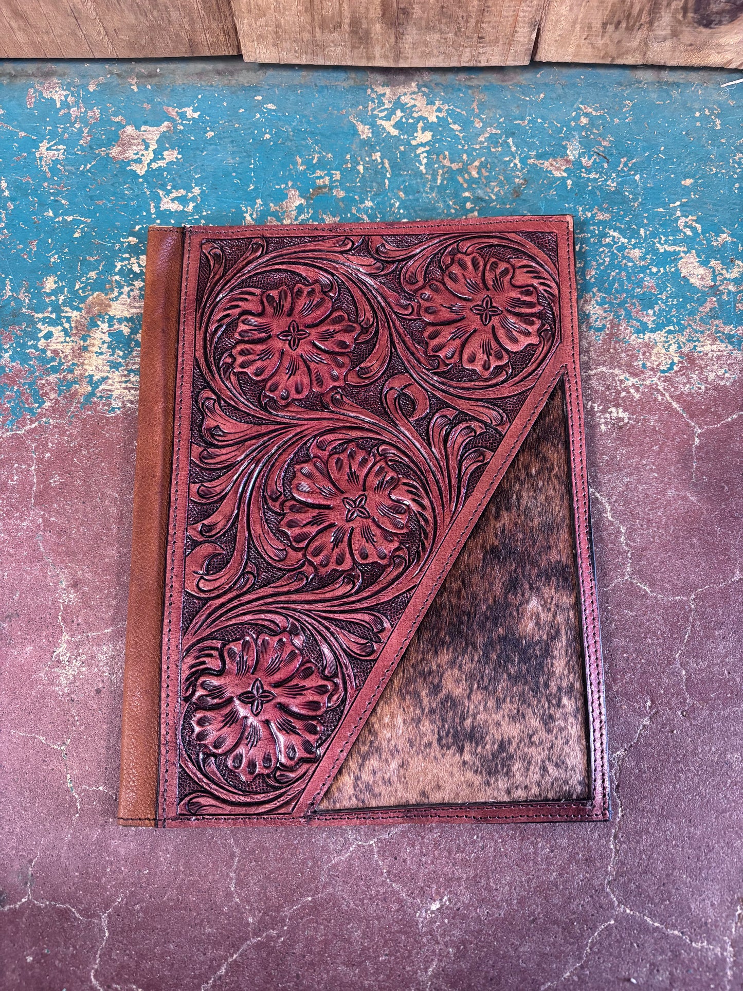Brown And Black Cowhide Burnt Red Tooled Bible Cover