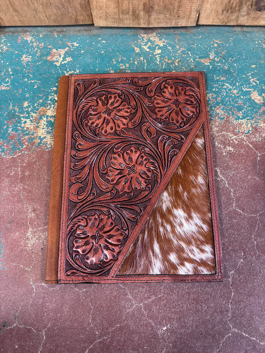 Brown And White Cowhide Burnt Red Tooled Bible Cover