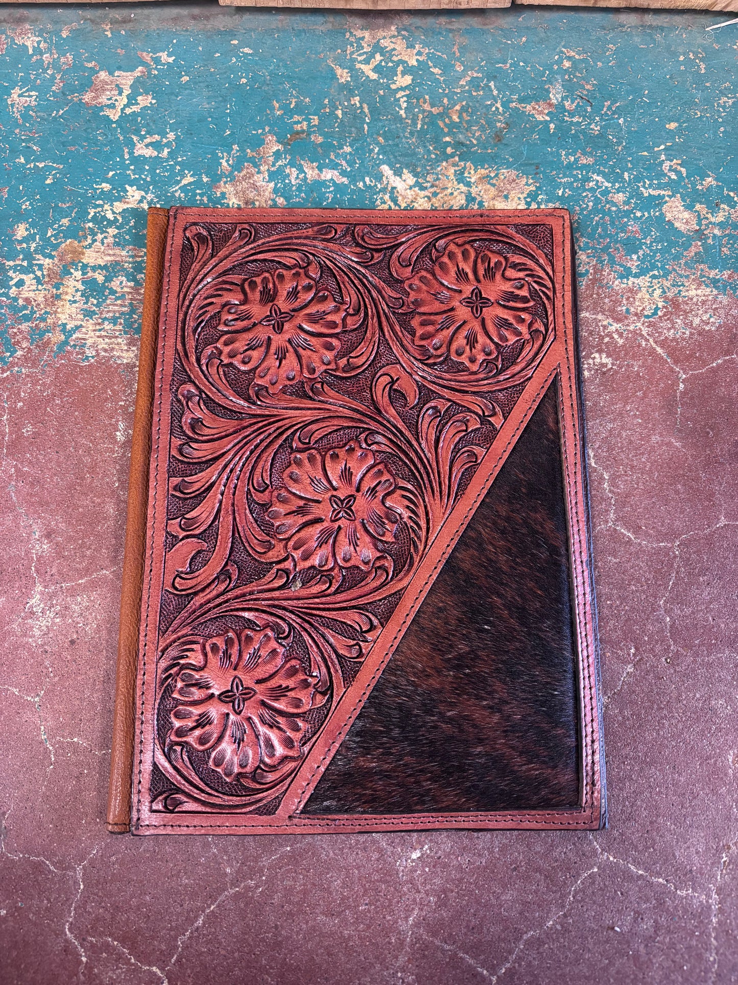 Black Cowhide Burnt Red Tooled Bible Cover