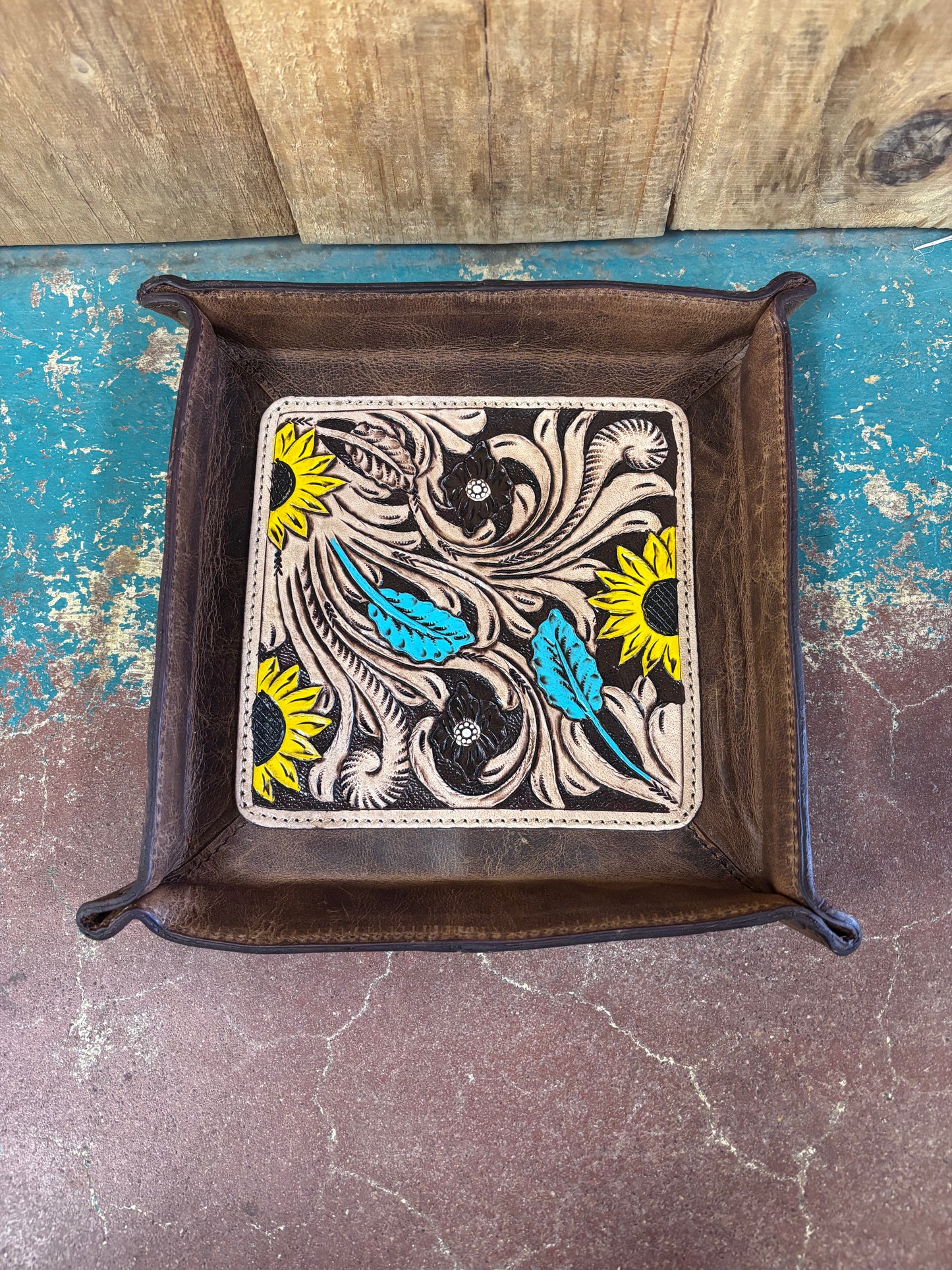 Sunflower Tooled Jewelry Tray