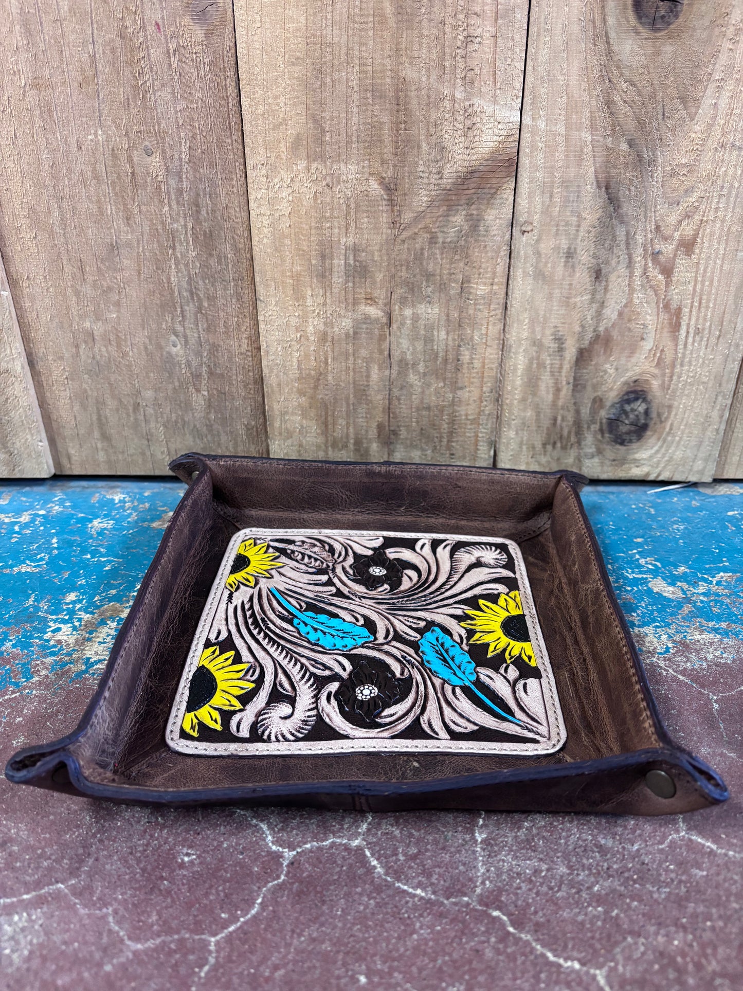 Sunflower Tooled Jewelry Tray