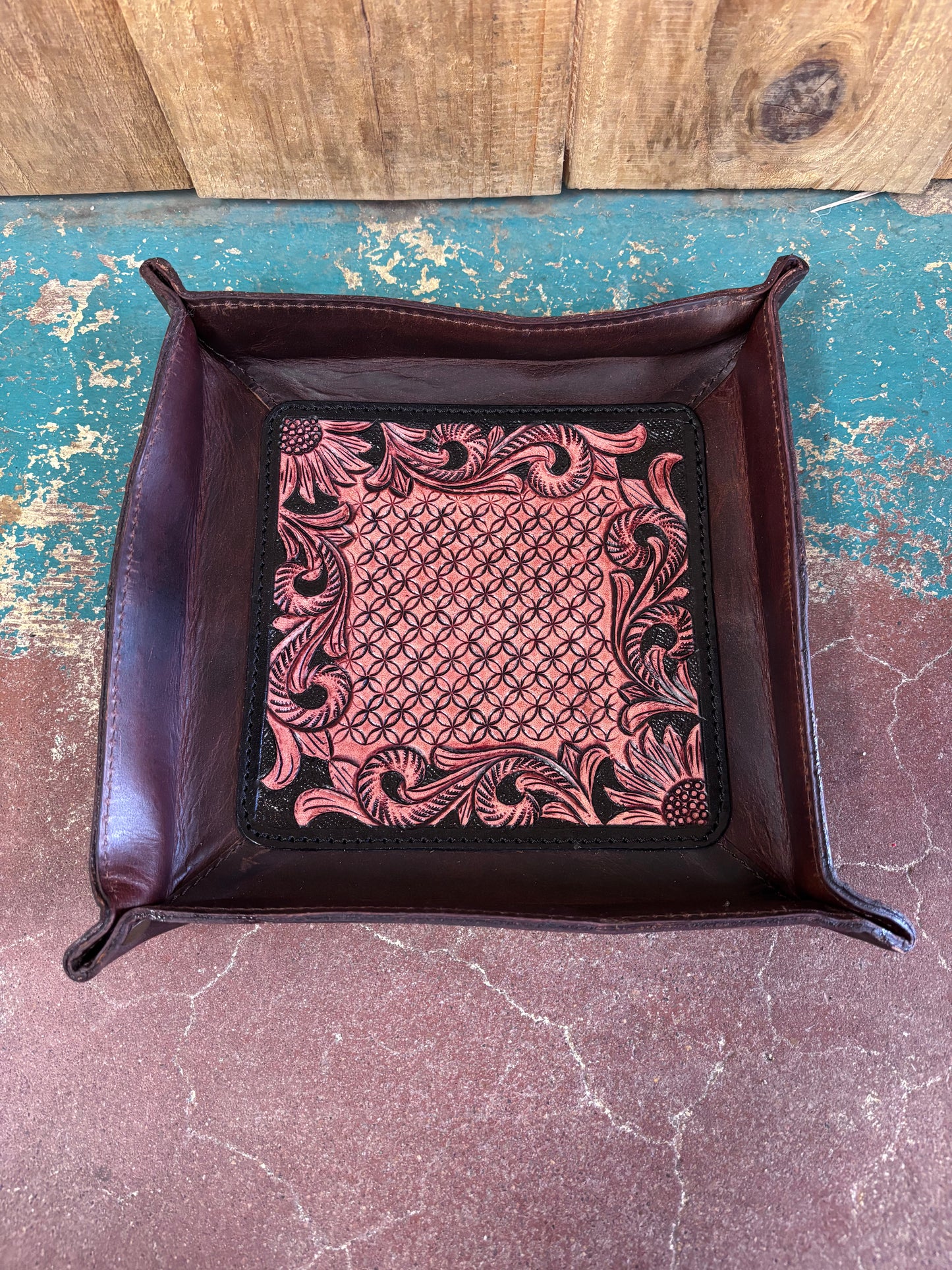 Red Tooled Jewelry Tray