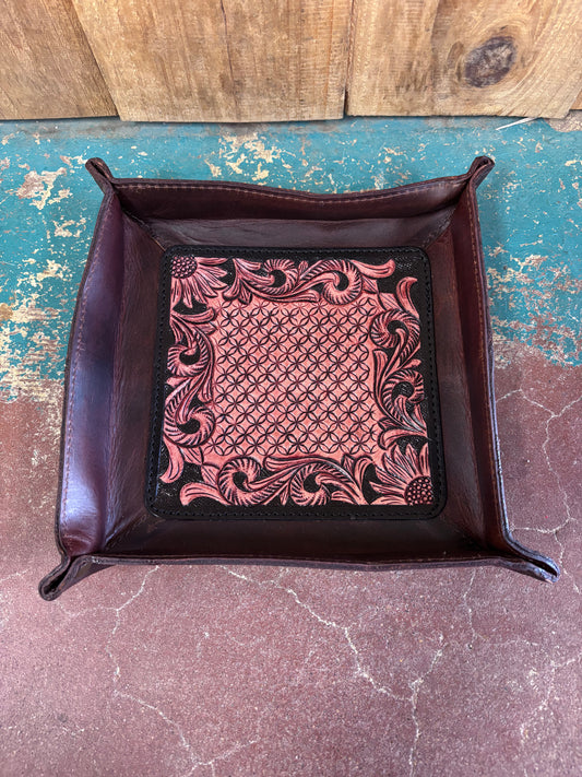 Red Tooled Jewelry Tray