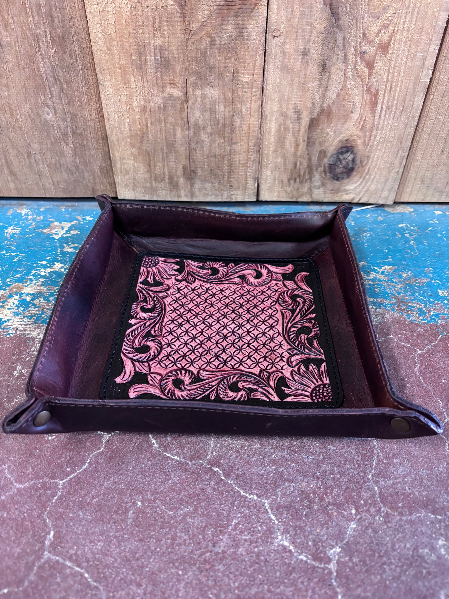 Red Tooled Jewelry Tray