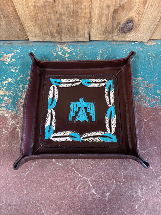 Turquoise Bird/Feather Tooled Jewelry Tray