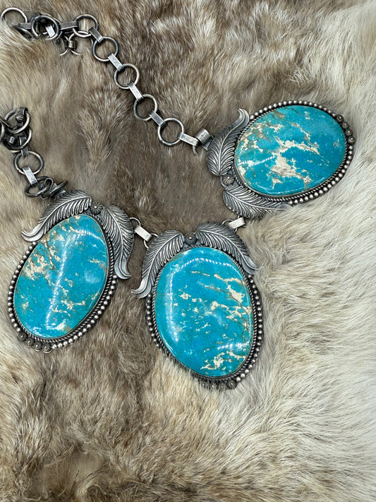 24" 3 Large Stone White Water Turquoise Necklace