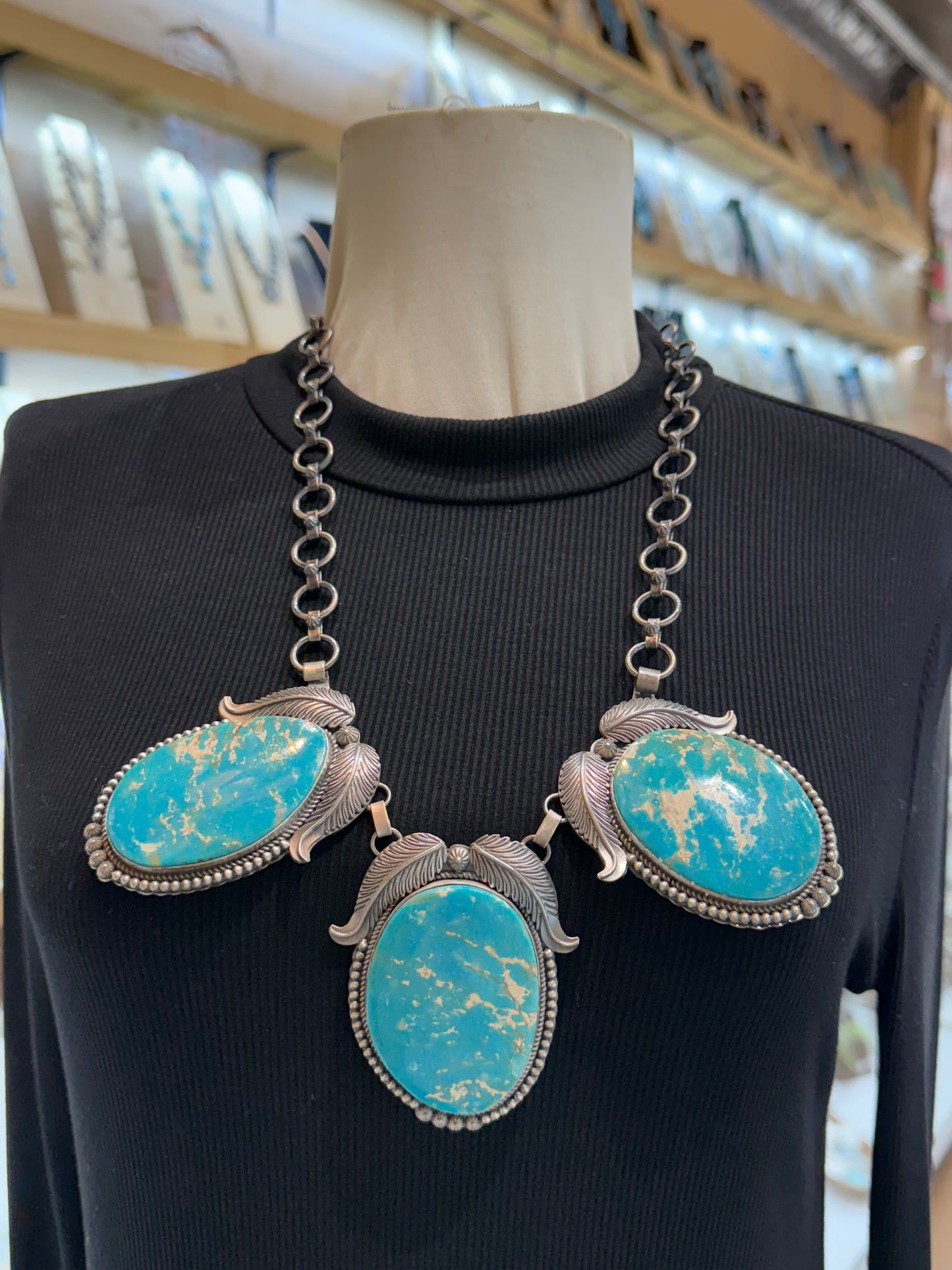24" 3 Large Stone White Water Turquoise Necklace