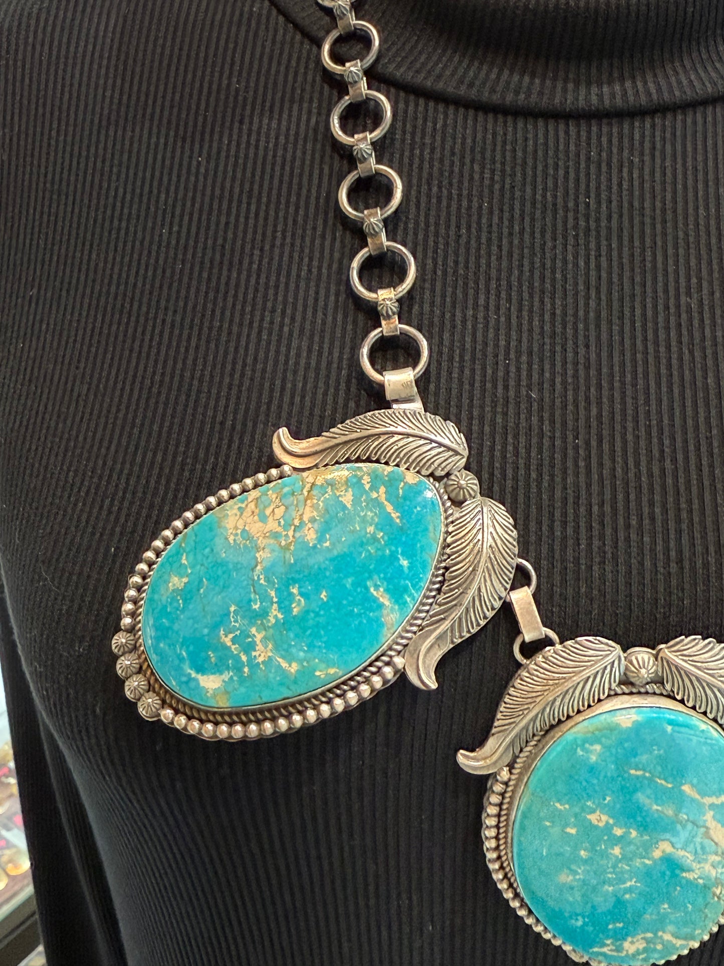 24" 3 Large Stone White Water Turquoise Necklace