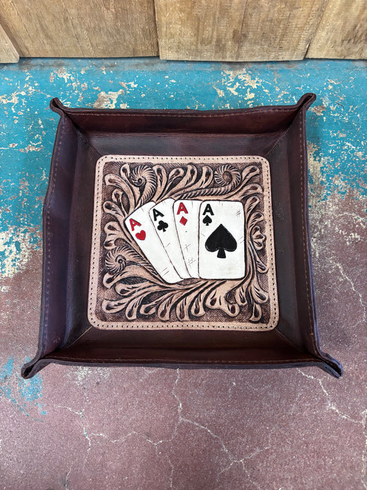 Suit Of Aces Tooled Jewelry Tray