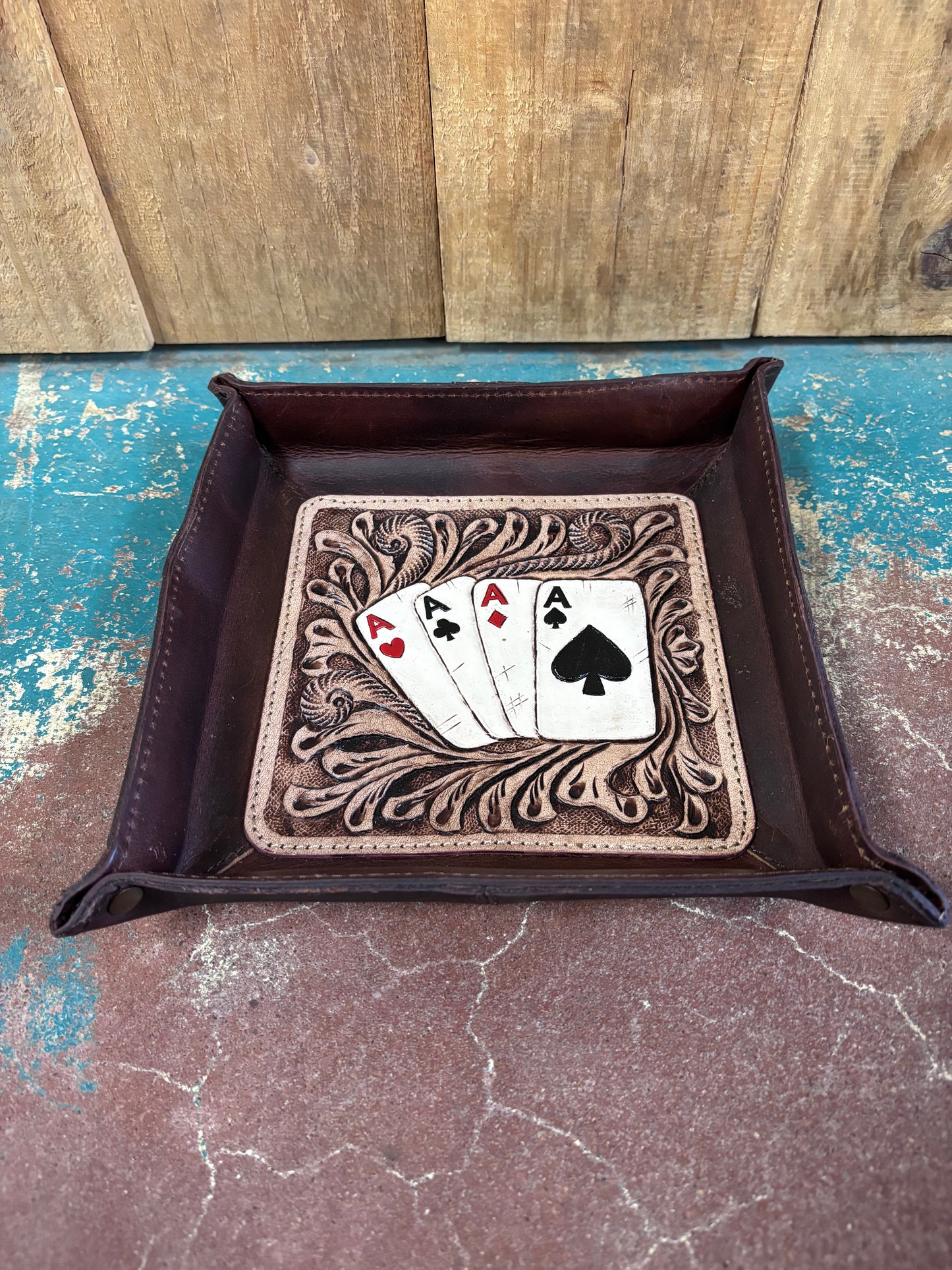 Suit Of Aces Tooled Jewelry Tray