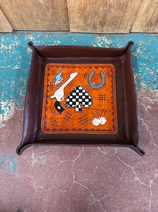 Pistol Checkered Spade Tooled Jewelry Tray