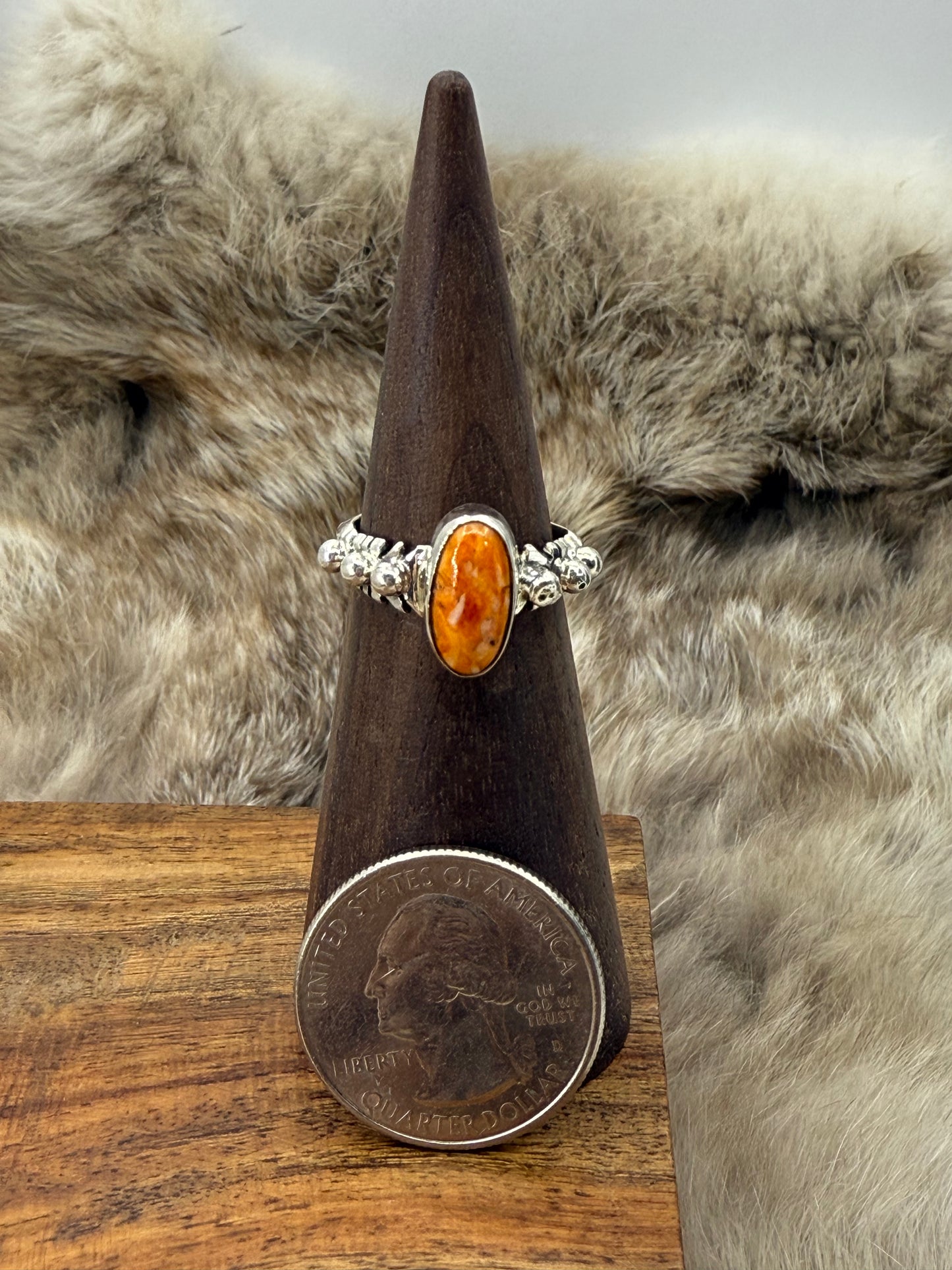 5.5 Orange Spiny Oyster Ring by Andrew Vandever, Navajo