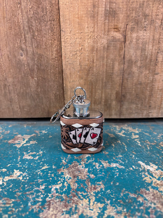 Tooled Suit Of Aces Mini Flask Key Chain