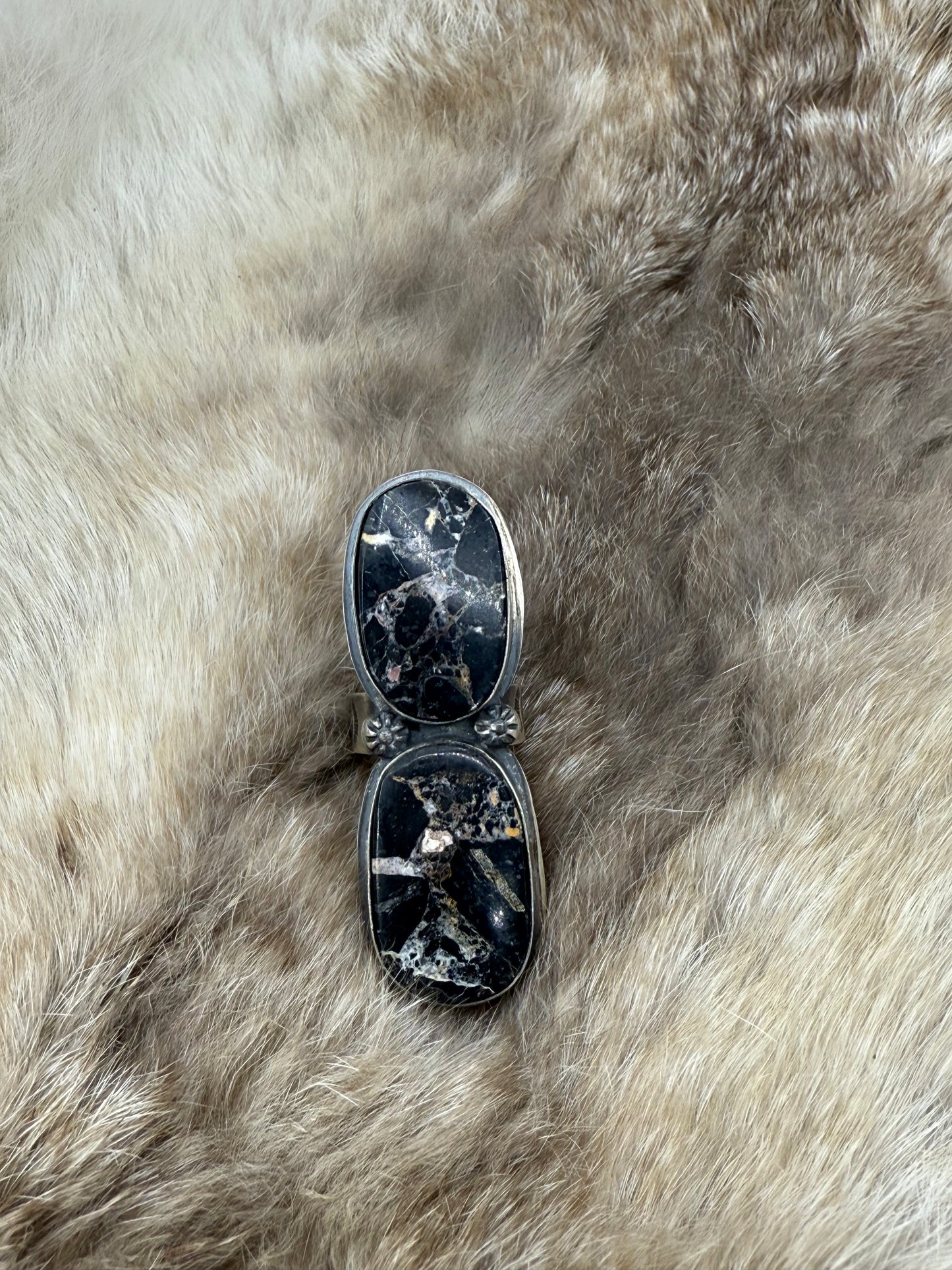 9.0 White Buffalo 2 Stone Ring by Gilbert Platero, Navajo