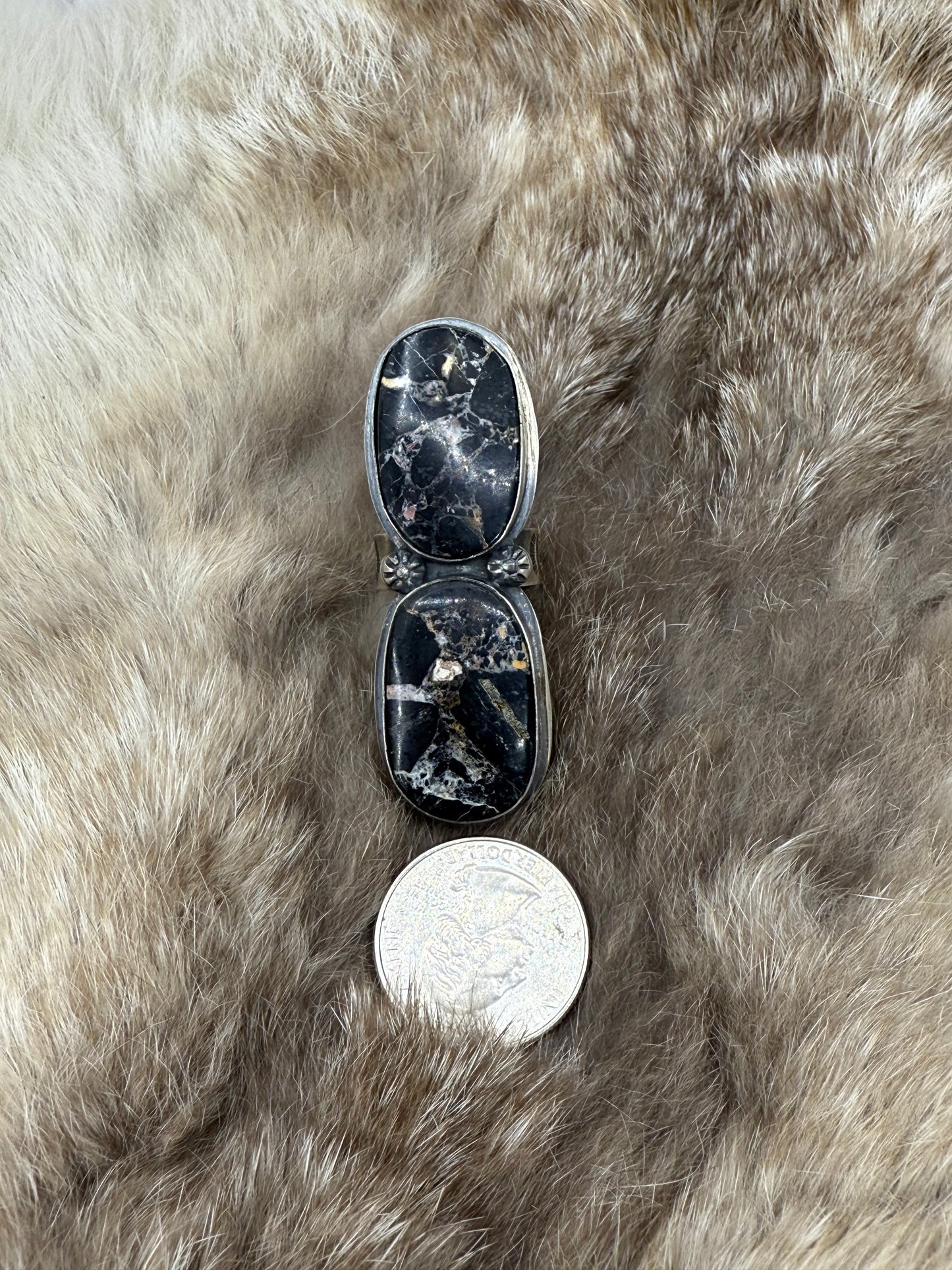 9.0 White Buffalo 2 Stone Ring by Gilbert Platero, Navajo