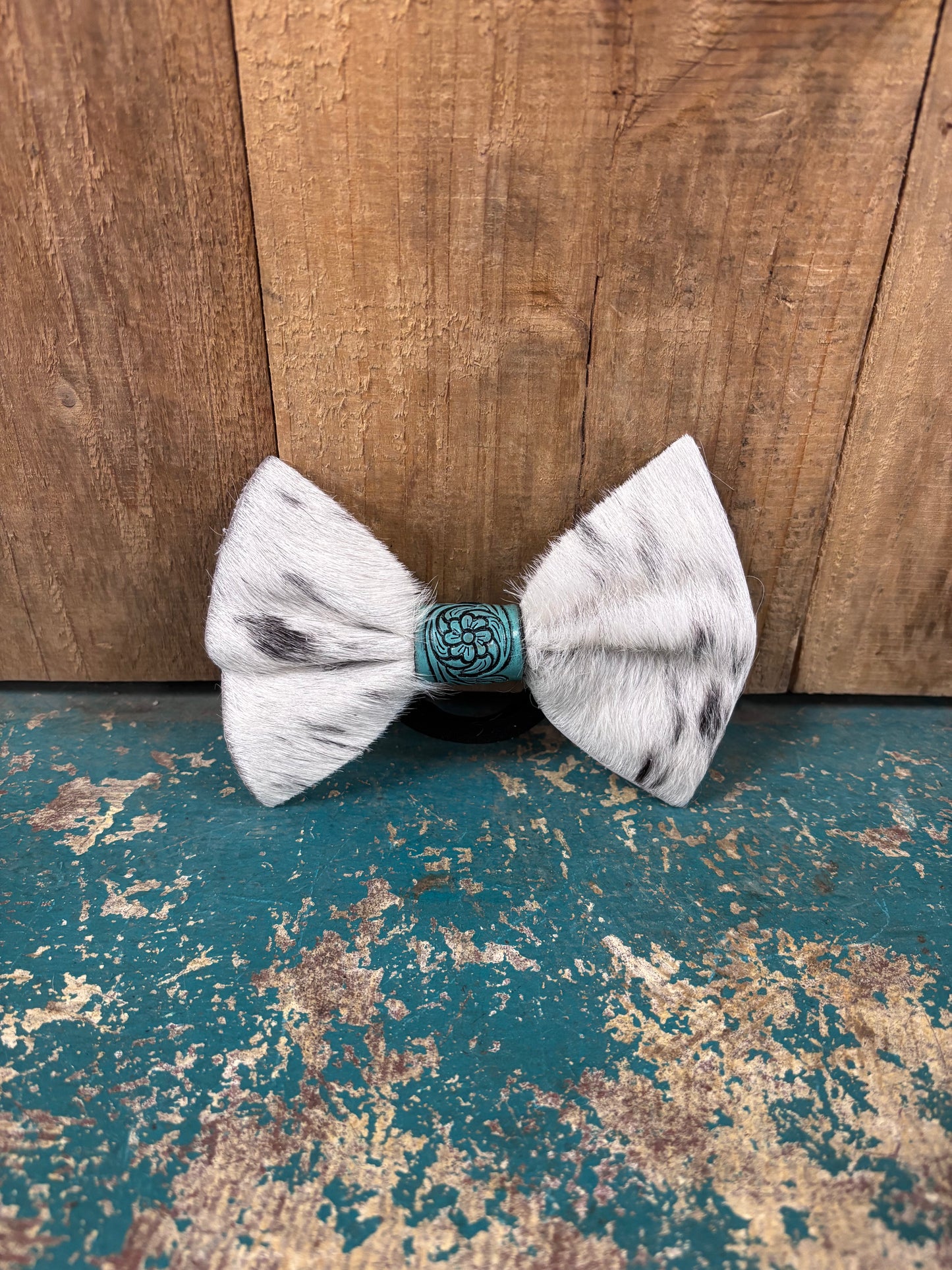 White Black Spotted Cowhide Hairbow