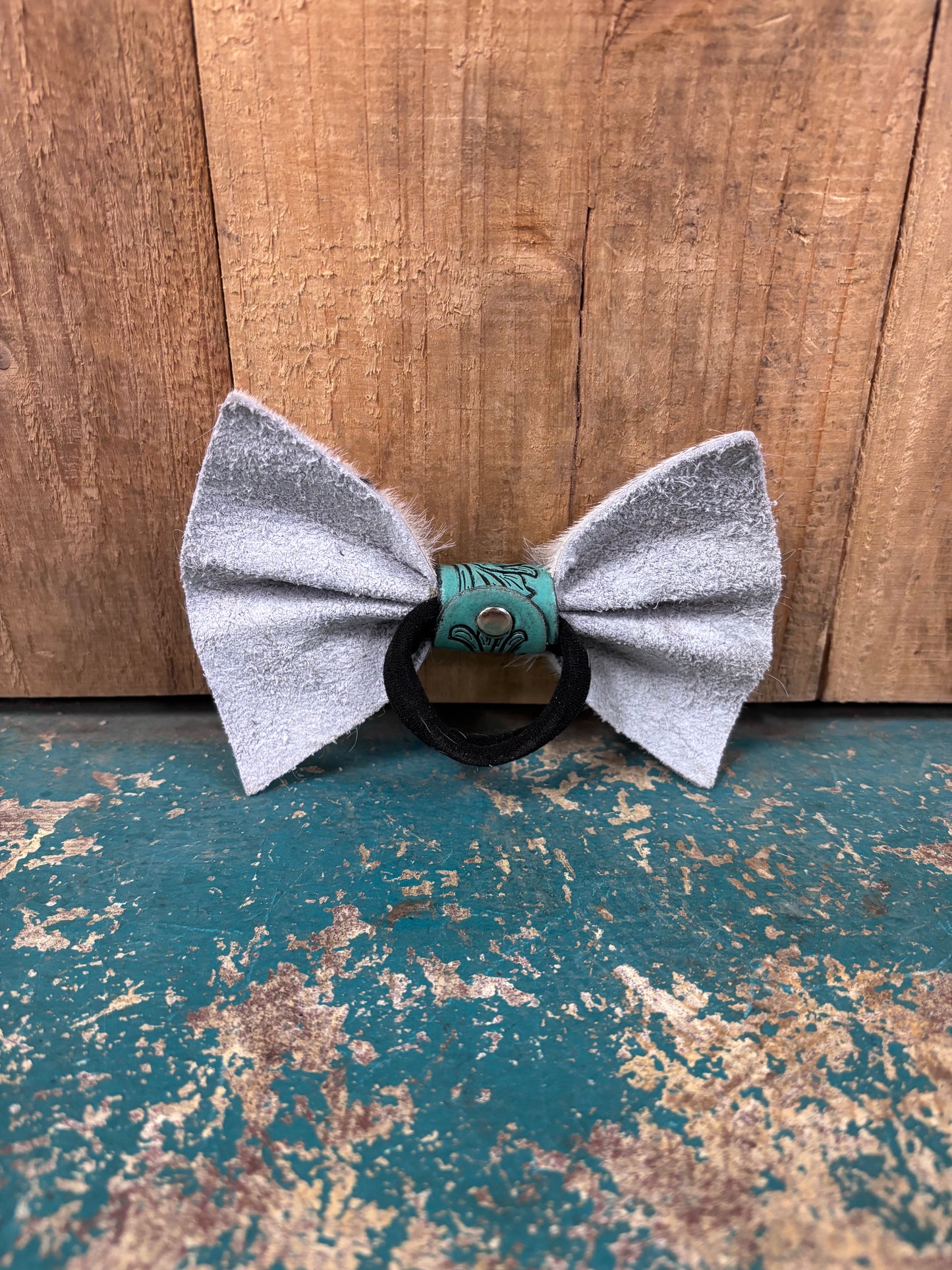White Black Spotted Cowhide Hairbow