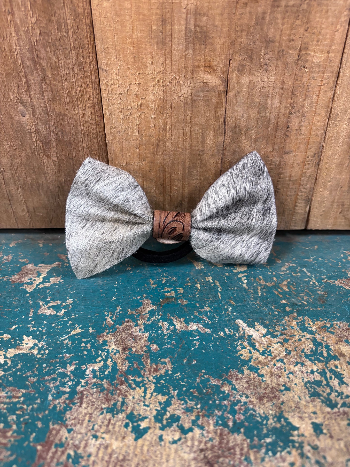 Grey Cowhide Hair On Hairbow