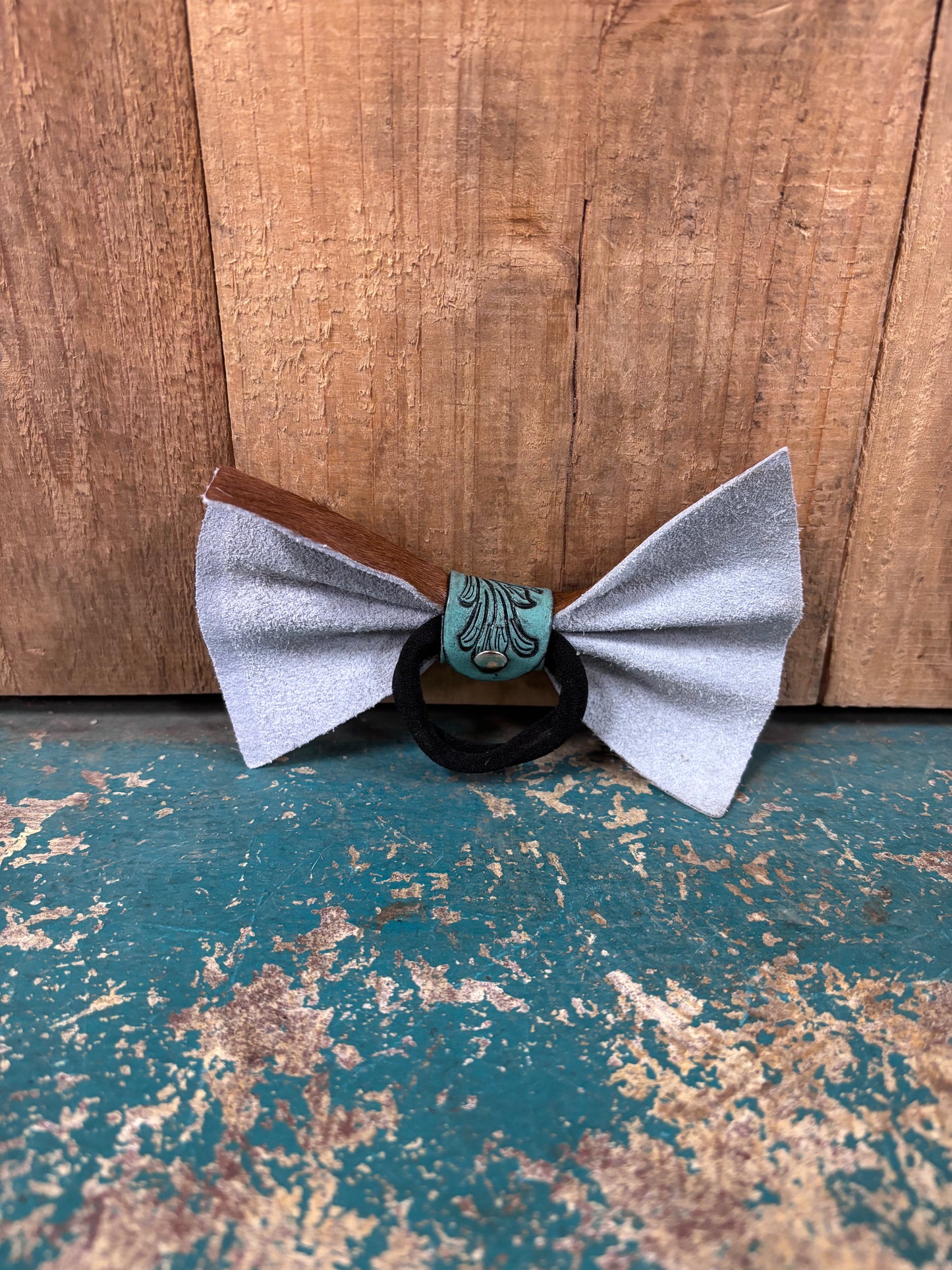 White And Brown Cowhide Turquoise Hairbow