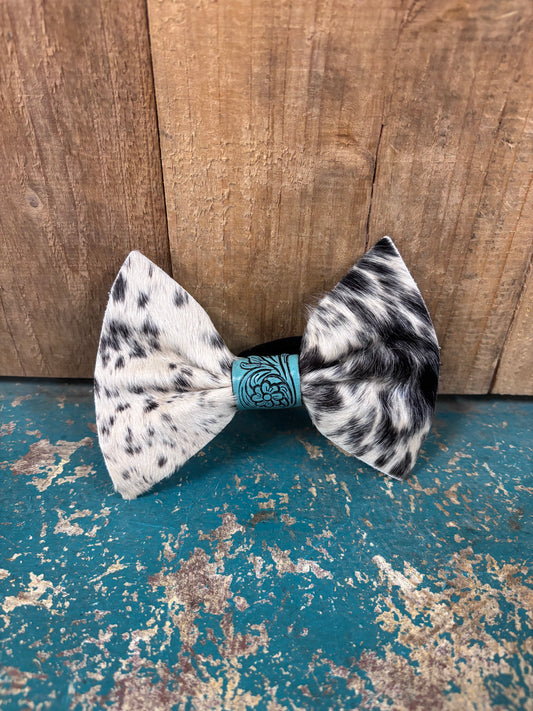 White And Black Cowhide Hairbow