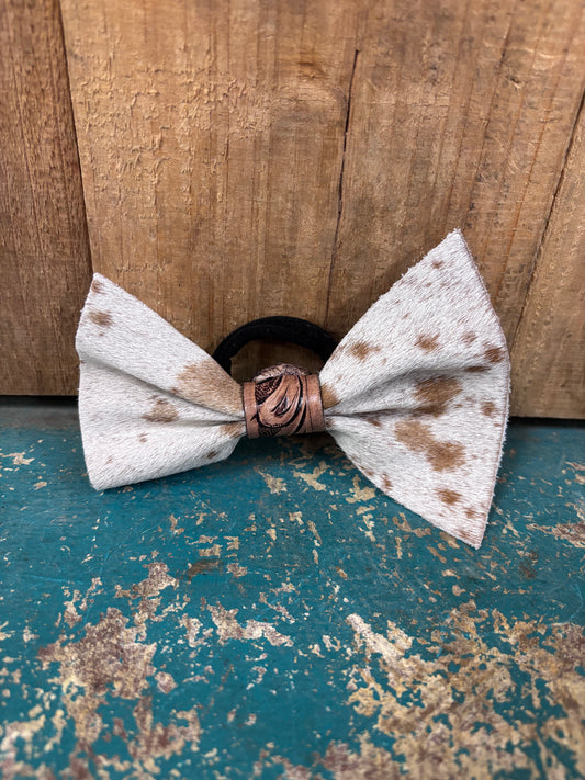 White Brown Spotted Cowhide Hairbow