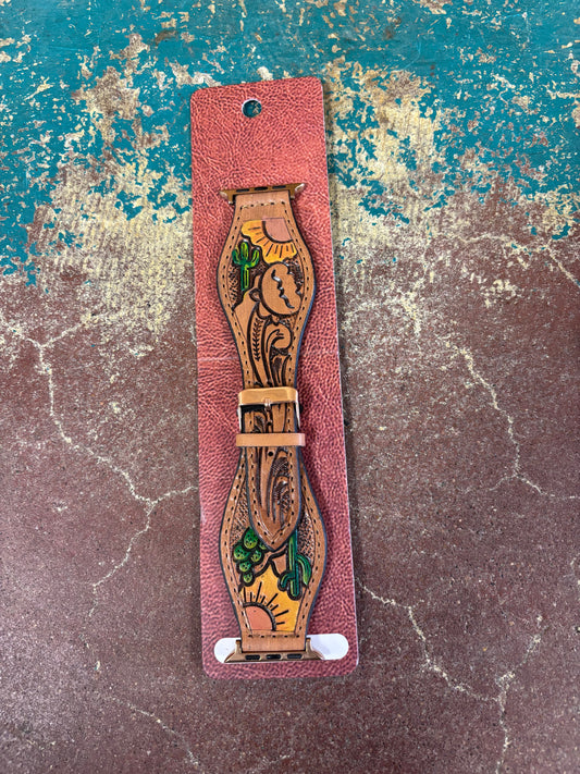 Desert Scene Leather Tooled Watchband