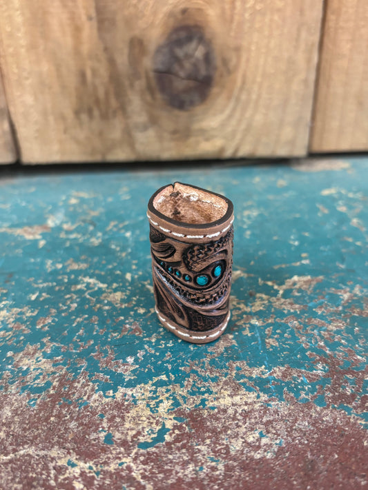 Tooled Leather With Turquoise Bouquet Holder - Scarf Slide - Napkin Ring