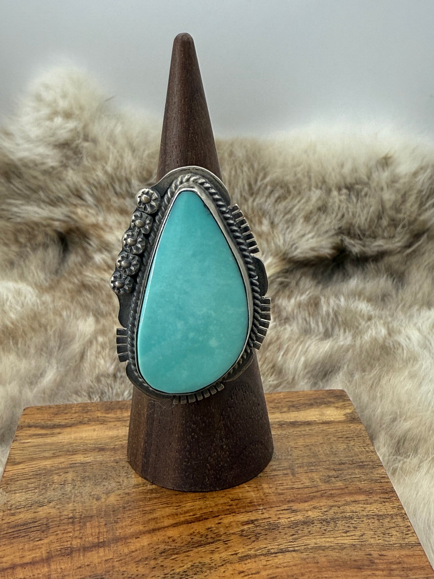 8.0 Kingman Turquoise Ring by John Nelson, Navajo