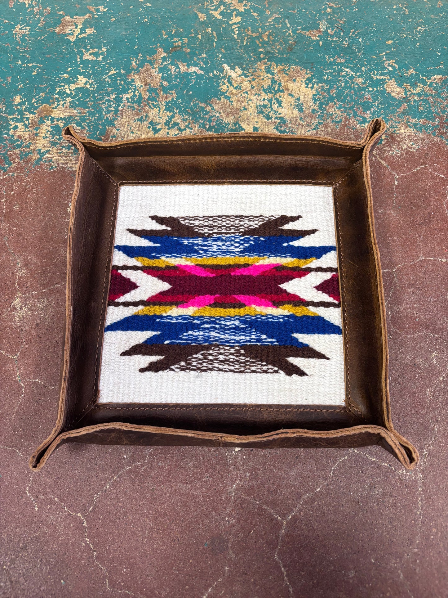 Brown Leather White And Pink Inlay Jewelry Tray