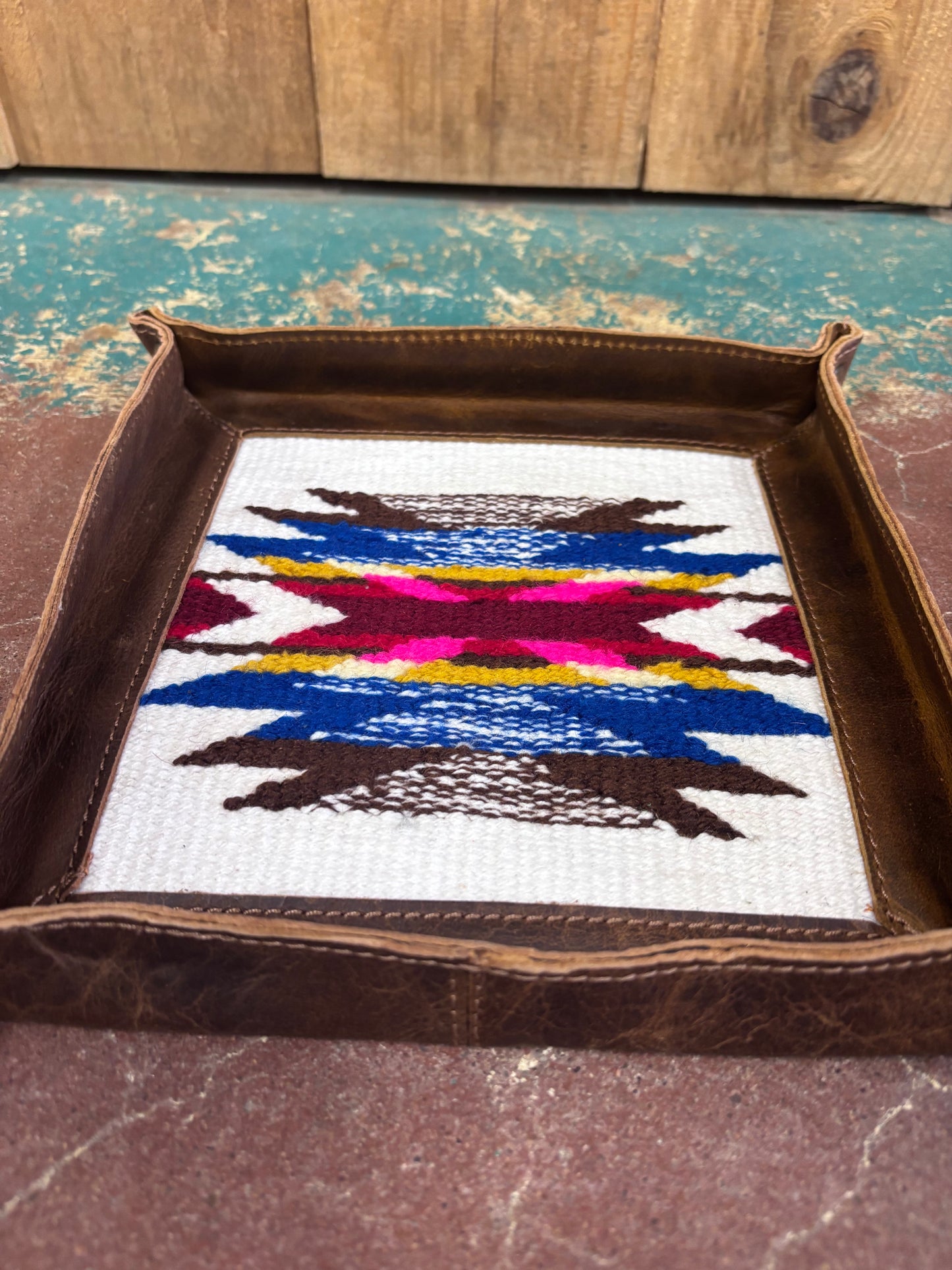 Brown Leather White And Pink Inlay Jewelry Tray