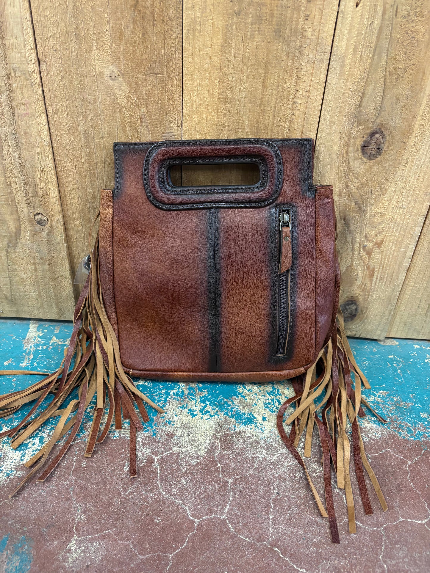 Brown Leather Fringed Cross Body Leather Purse