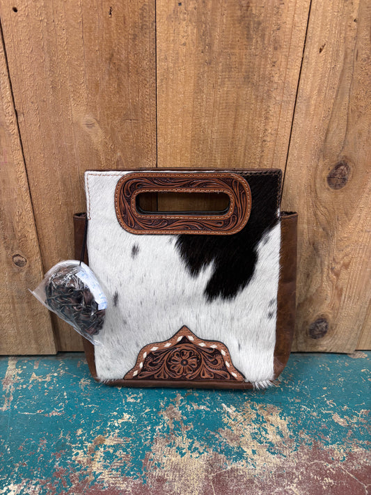 White And Black Cowhide Cross Body Leather Purse