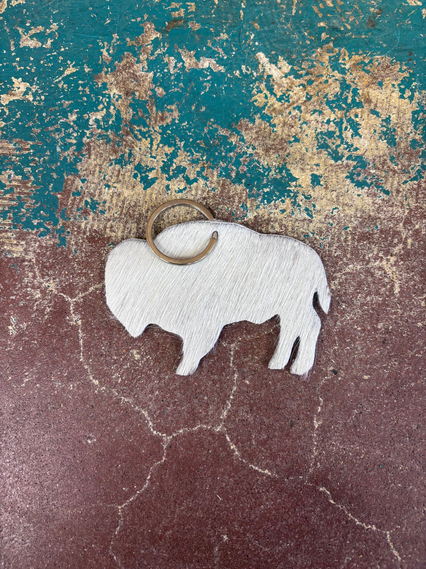 White Cowhide Bison Key Chain