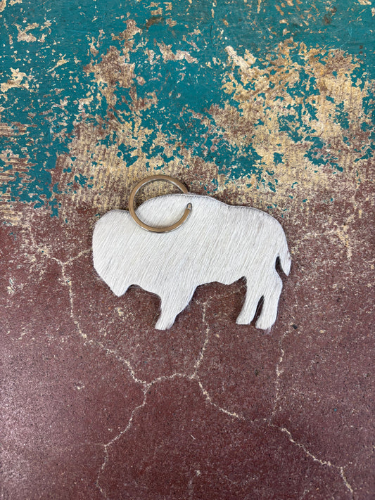 White Cowhide Bison Key Chain