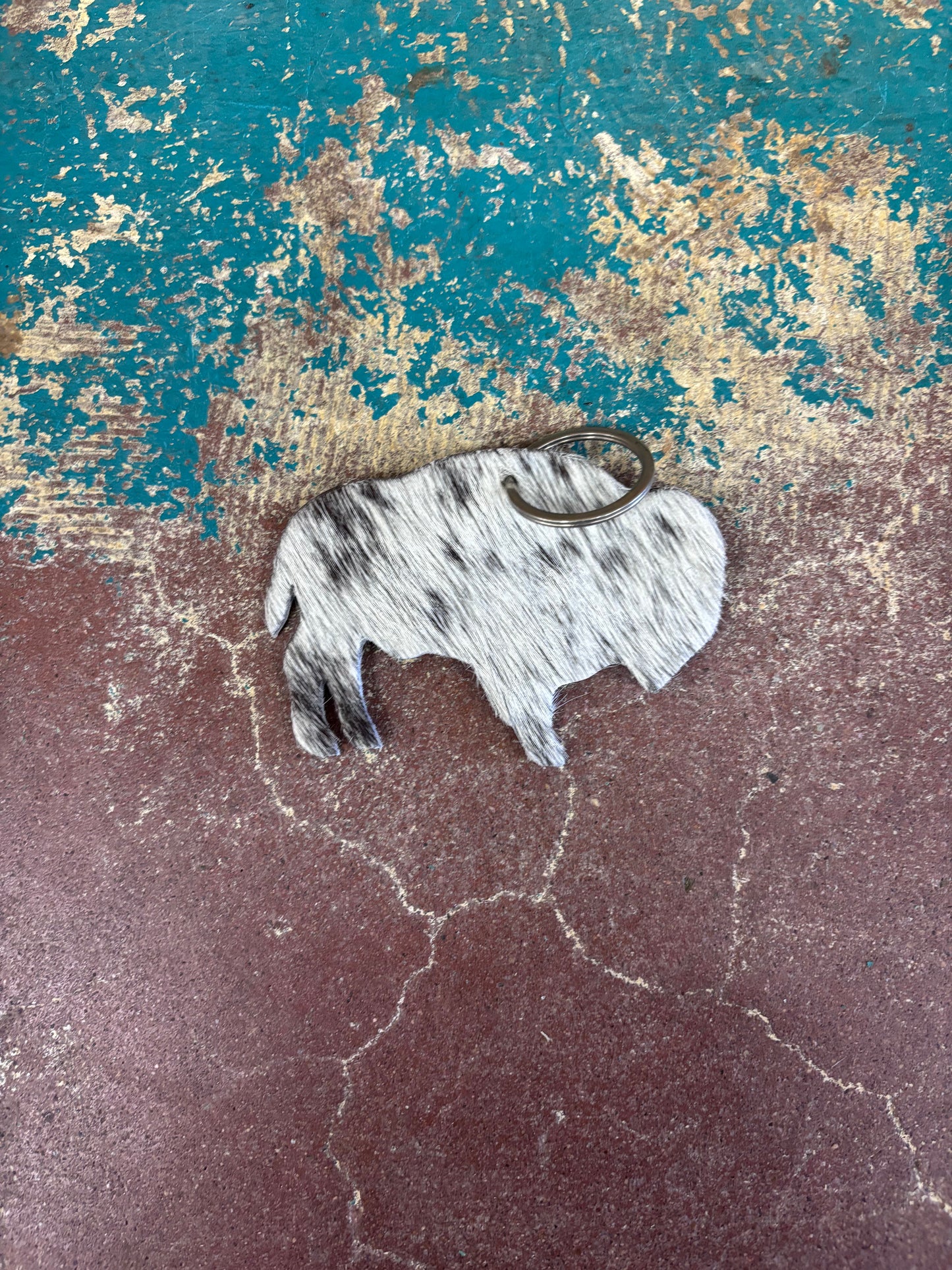 White With Black Spotted Cowhide Bison Key Chain