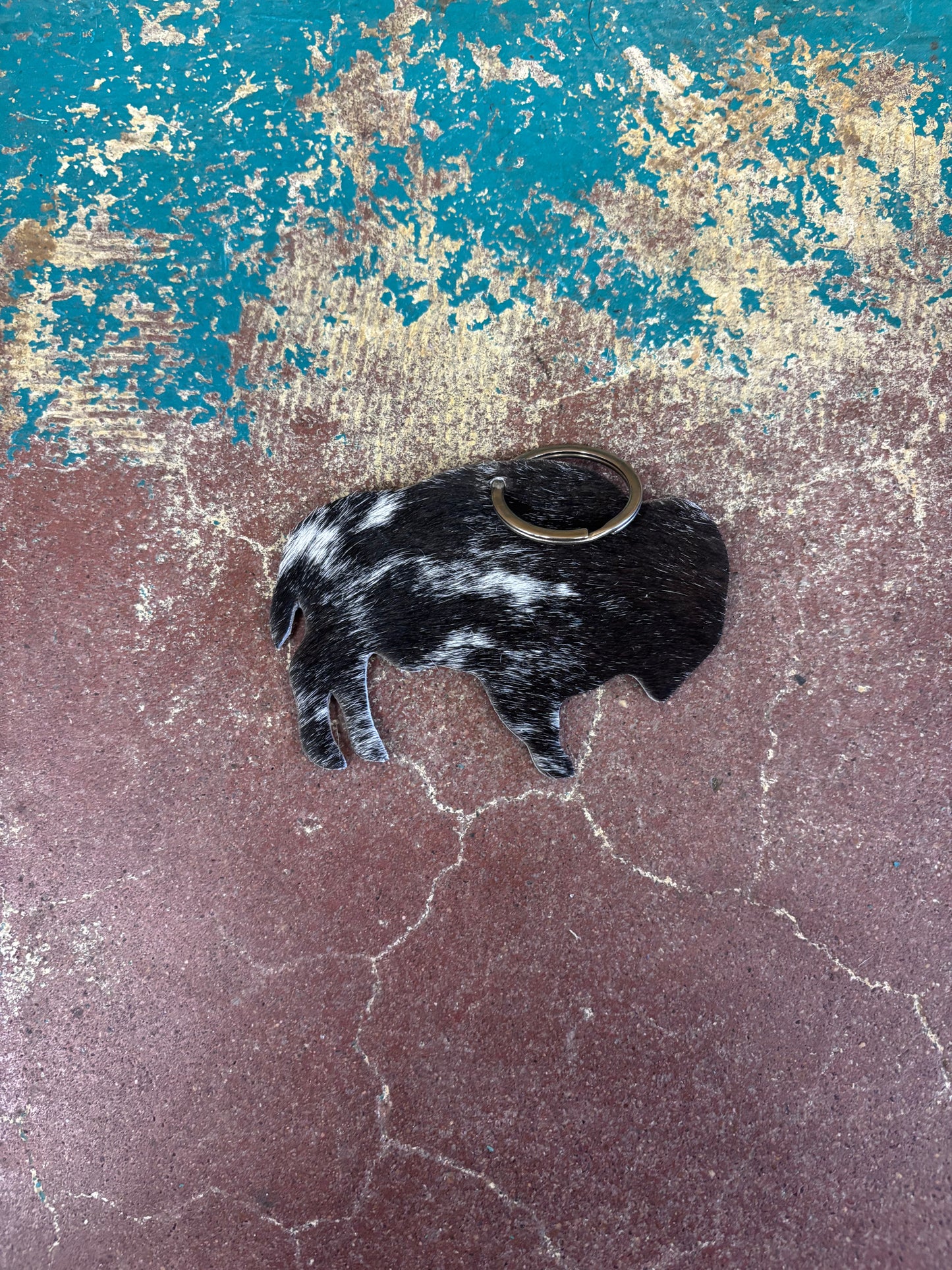 Black And White Cowhide Bison Key Chain
