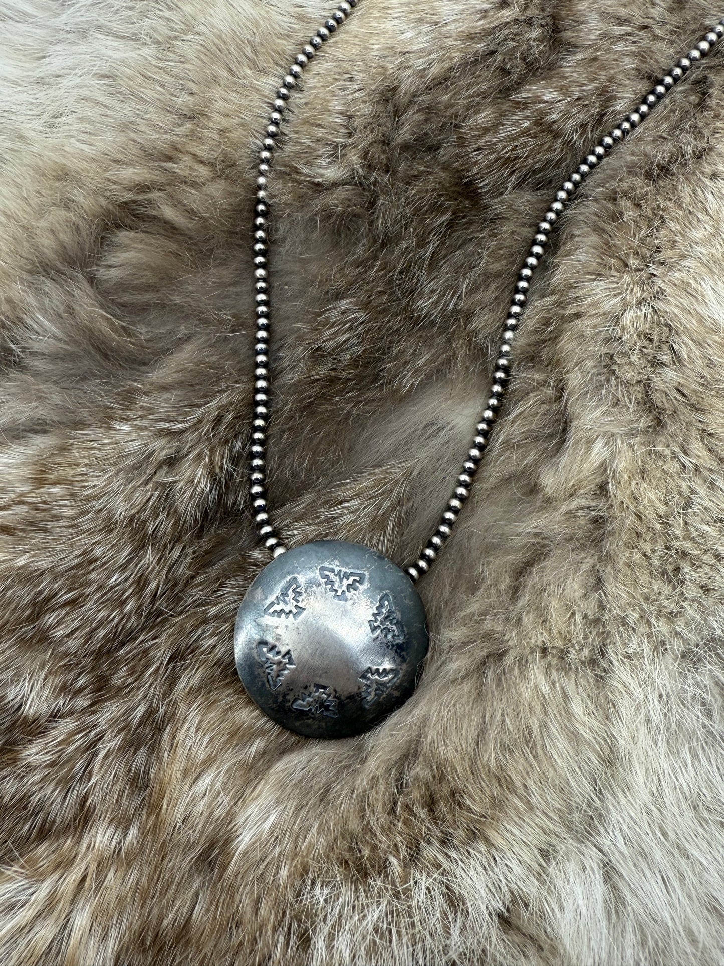 37mm Handmade Navajo Pearl Pillow Bead with 17" 3mm Pearls by Marietta D. Kellywood, Navajo