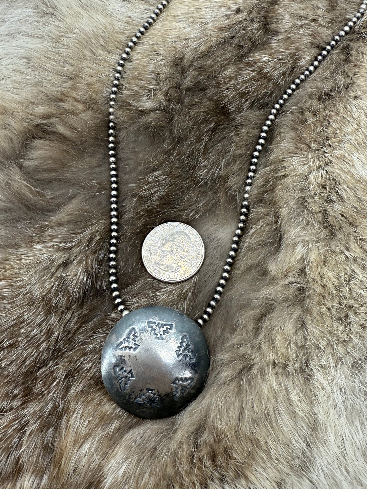 37mm Handmade Navajo Pearl Pillow Bead with 17" 3mm Pearls by Marietta D. Kellywood, Navajo